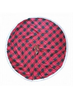 LARGE Red/Black Checkered Christmas Tree Skirt With White Faux Fur Trim - 36 In
